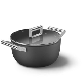 Smeg CKFC2411BLM Cookware Yapışmaz Tencere Cam Kapaklı 24 cm. Siyah