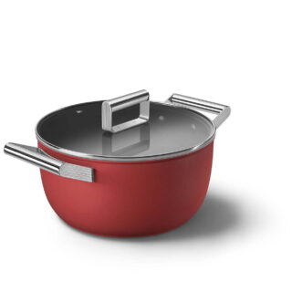 Smeg CKFC2411RDM Cookware Yapışmaz Tencere Cam Kapaklı 24 cm. Kırmızı
