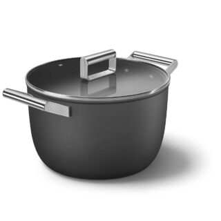 Smeg CKFC2611BLM Cookware Yapışmaz Tencere Cam Kapaklı 26 cm. Siyah