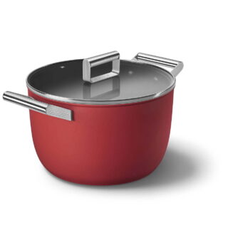Smeg CKFC2611RDM Cookware Yapışmaz Tencere Cam Kapaklı 26 cm. Kırmızı