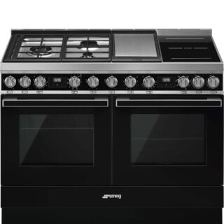 Smeg CPF120IGMPBL Portofino 2 Fırınlı Üstü İndüksiyon+Tepenyaki+Gazlı Kuzine 120 cm. Siyah