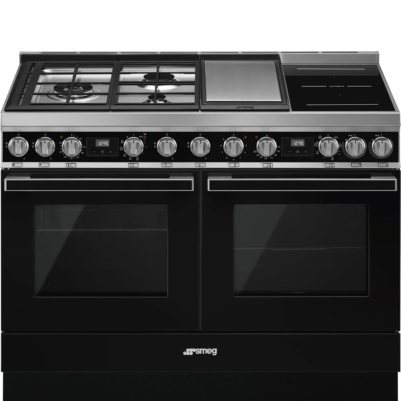 Smeg CPF120IGMPBL Portofino 2 Fırınlı Üstü İndüksiyon+Tepenyaki+Gazlı Kuzine 120 cm. Siyah