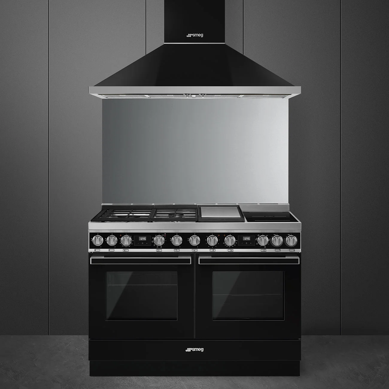 Smeg CPF120IGMPBL Portofino 2 Fırınlı Üstü İndüksiyon+Tepenyaki+Gazlı Kuzine 120 cm. Siyah - Görsel 2