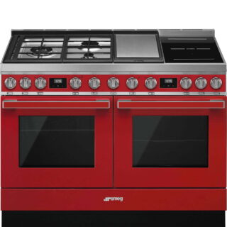 Smeg CPF120IGMPR Portofino 2 Fırınlı Üstü İndüksiyon+Tepenyaki+Gazlı Kuzine 120 cm. Kırmızı