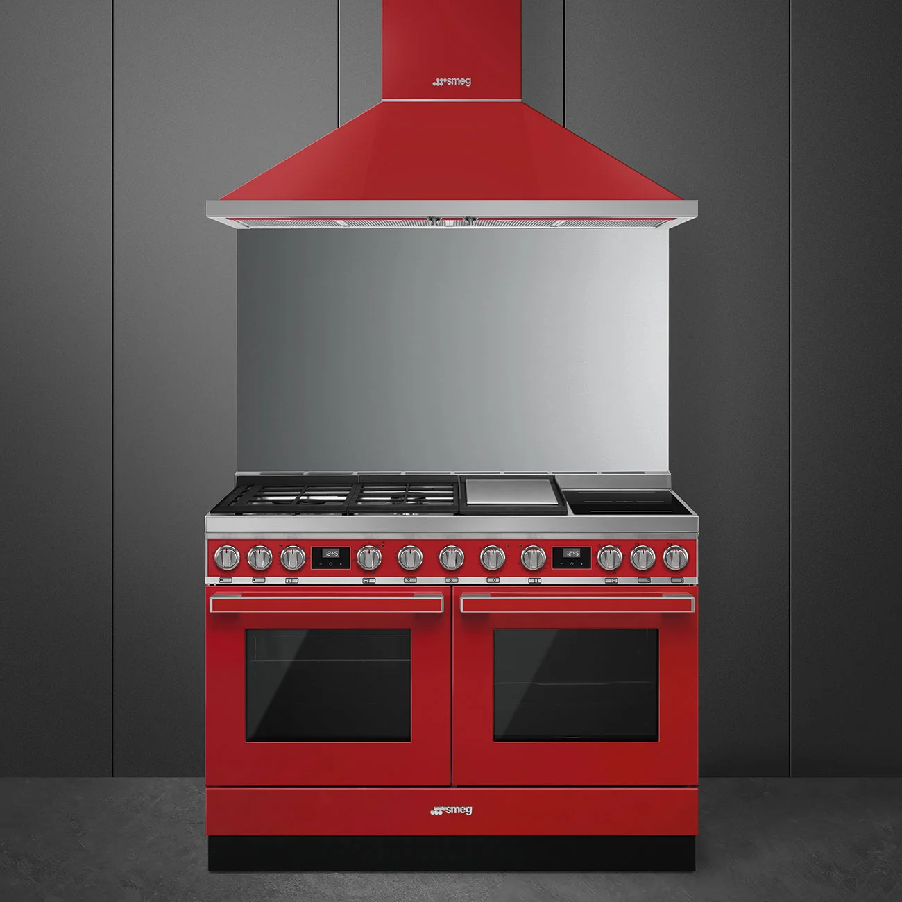 Smeg CPF120IGMPR Portofino 2 Fırınlı Üstü İndüksiyon+Tepenyaki+Gazlı Kuzine 120 cm. Kırmızı - Görsel 2