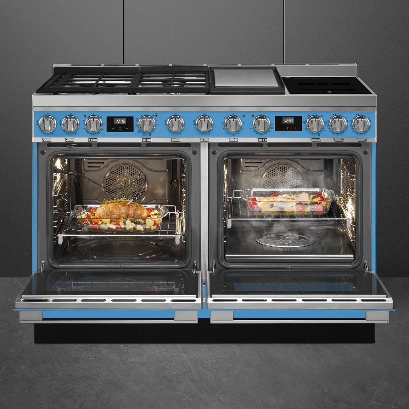 Smeg CPF120IGMPT Portofino 2 Fırınlı Üstü İndüksiyon+Tepenyaki+Gazlı Kuzine 120 cm. Turkuaz - Görsel 3