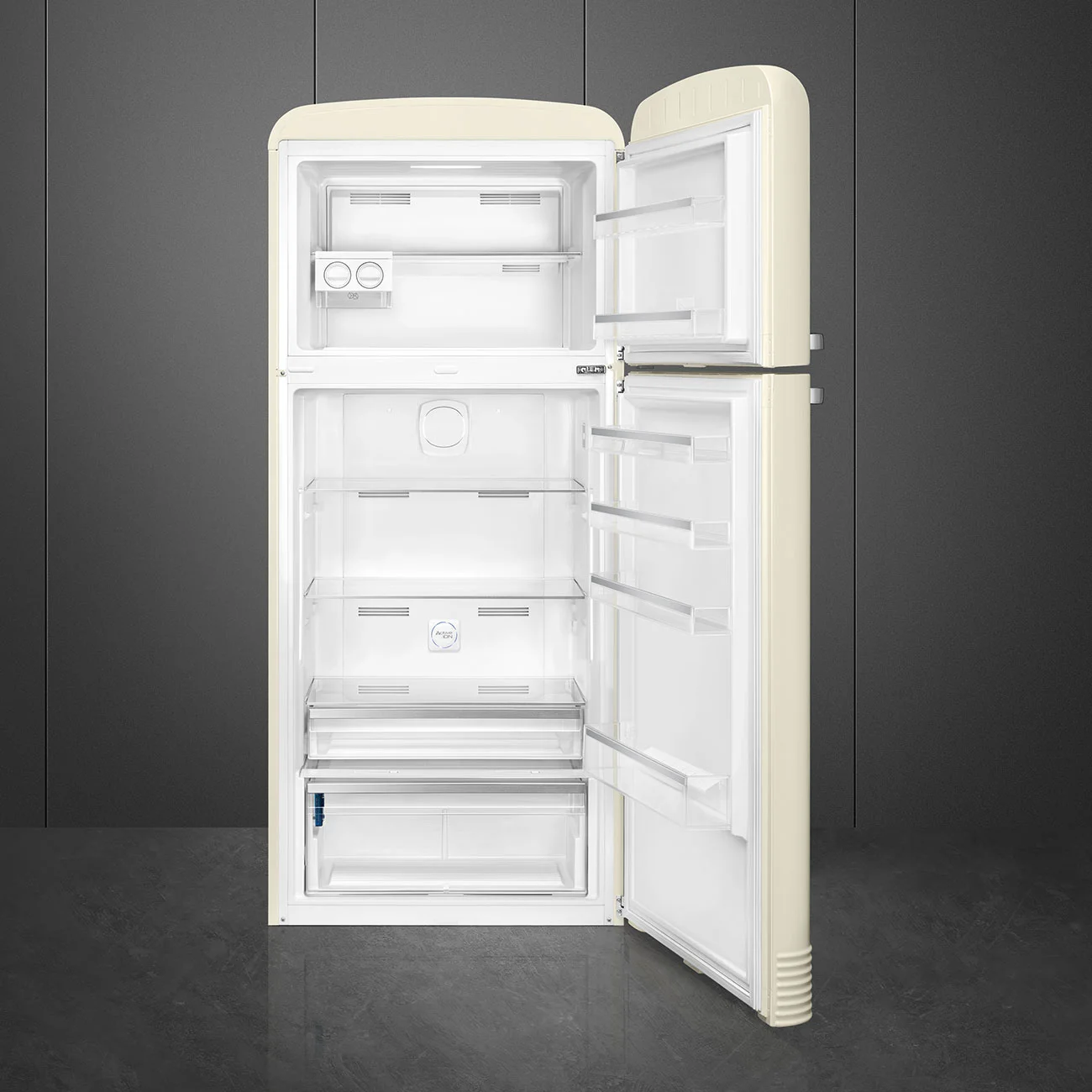 Smeg FAB50RCR5 Retro Dondurucu Üstte 2 Kapılı Buzdolabı Krem Gümüş Estetik Sağ Menteşe - Görsel 2