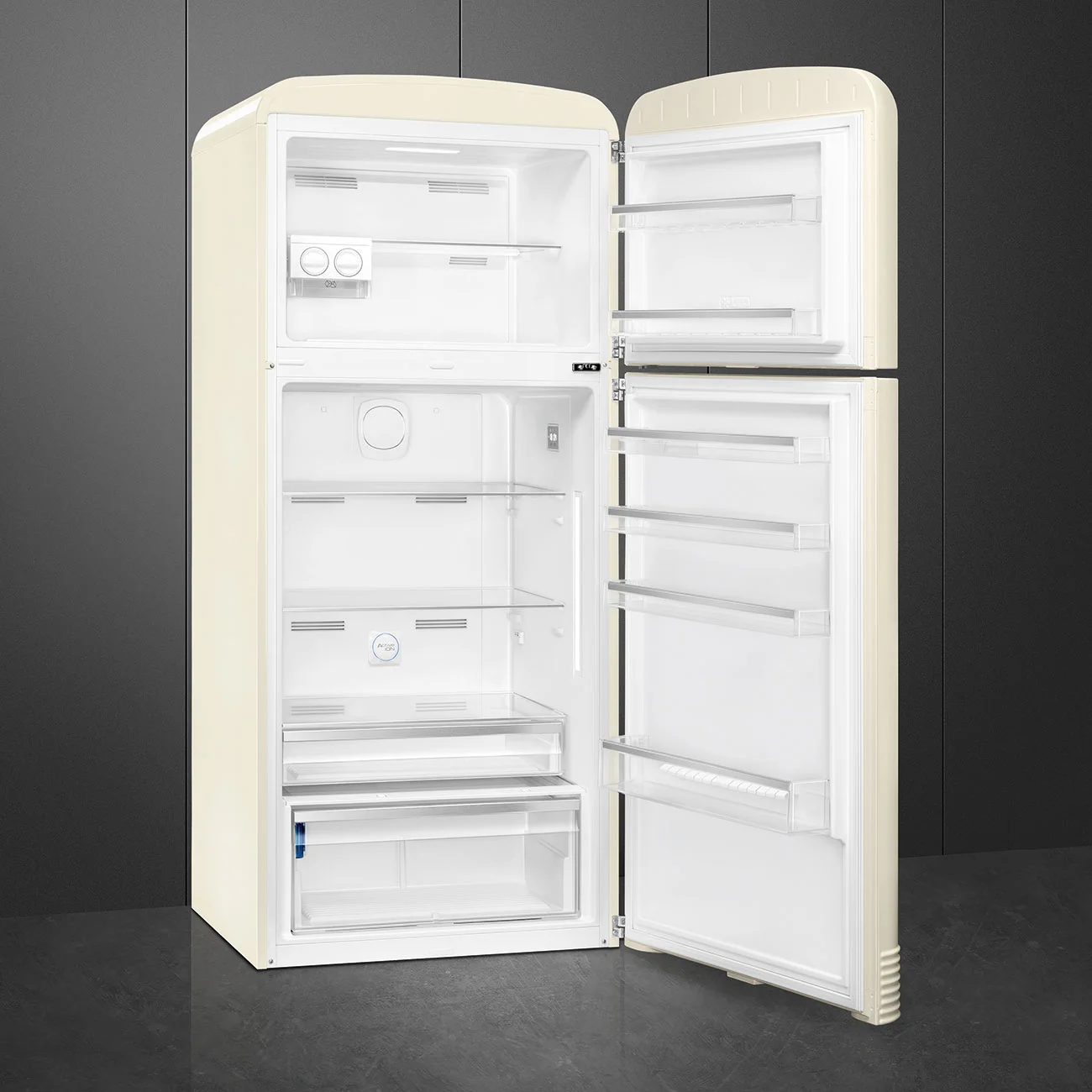 Smeg FAB50RCR5 Retro Dondurucu Üstte 2 Kapılı Buzdolabı Krem Gümüş Estetik Sağ Menteşe - Görsel 5