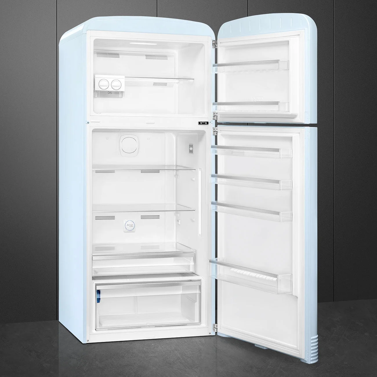 Smeg FAB50RPB5 Retro Dondurucu Üstte 2 Kapılı Buzdolabı Pastel Mavi Sağ Menteşe - Görsel 5