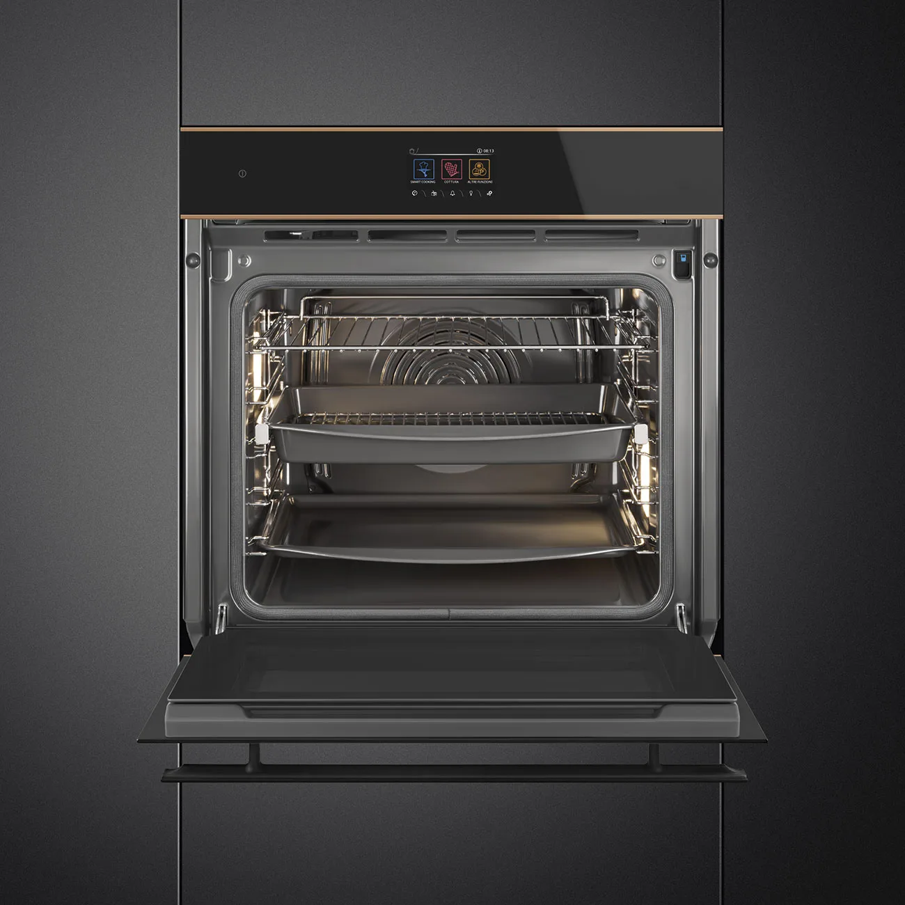 Smeg SOP6604TPNR D.S.N. Galileo Pirolitik Fırın 60 cm. Siyah Cam Bakır Estetik - Görsel 3