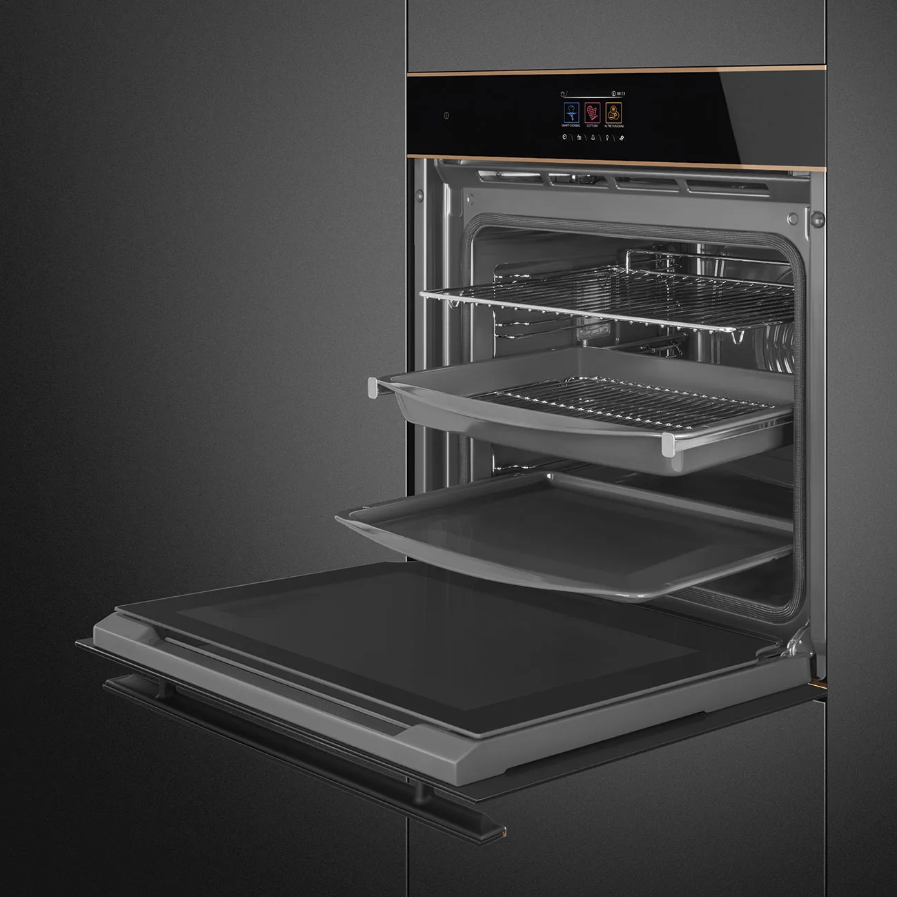 Smeg SOP6604TPNR D.S.N. Galileo Pirolitik Fırın 60 cm. Siyah Cam Bakır Estetik - Görsel 5