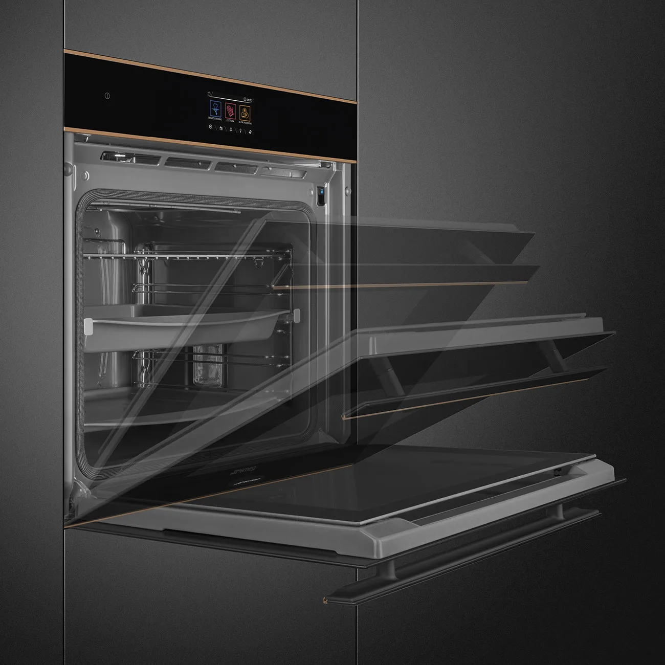 Smeg SOP6604TPNR D.S.N. Galileo Pirolitik Fırın 60 cm. Siyah Cam Bakır Estetik - Görsel 6