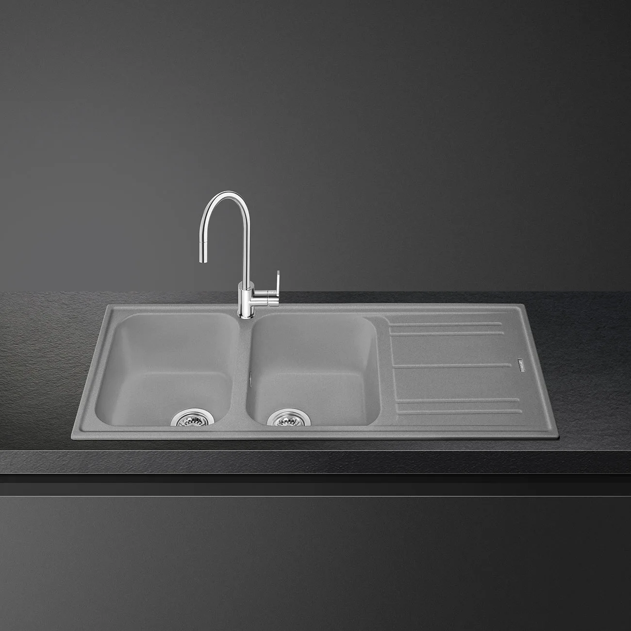 Smeg LZ116CT Kompozit Granit 2 Gözlü Damlalıklı Evye Çimento - Görsel 2