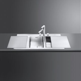 Smeg LQVB116D Linea Özel Çelik Evye 2 Gözlü Sağ Damlalıklı Beyaz Cam / Çelik