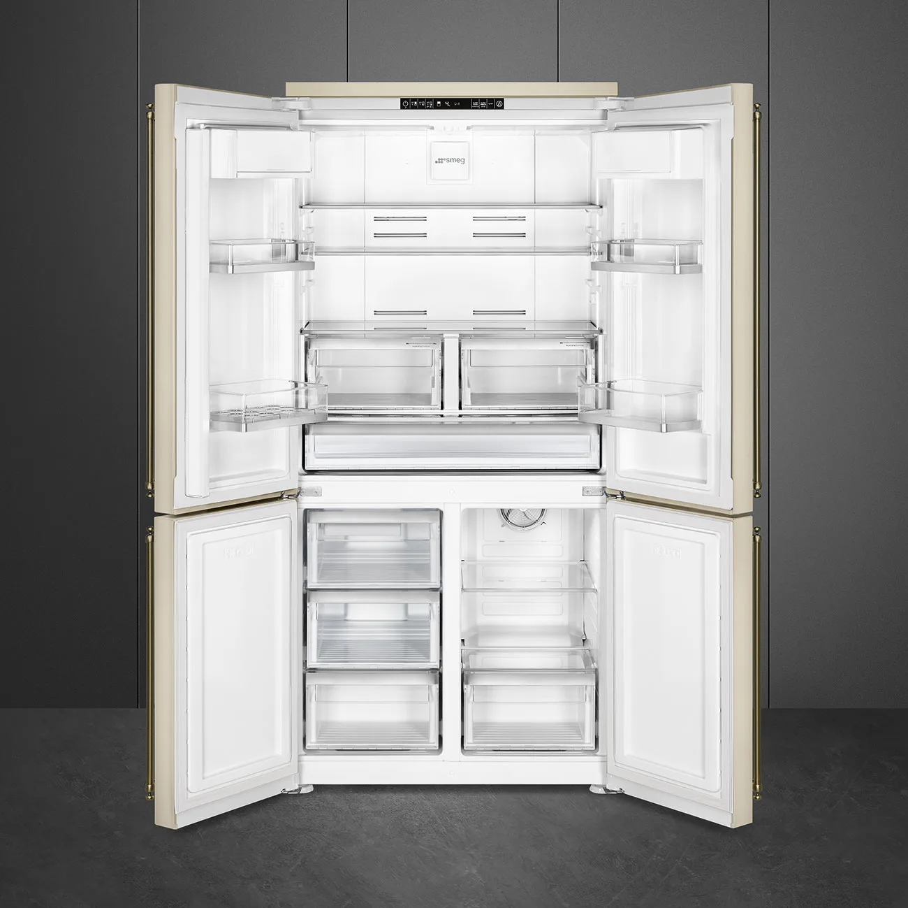 Smeg FQ60CPO6 Cortina/Colonial 90 cm. Dondurucu Altta 4 Kapılı Buzdolabı Krem Rustik Estetik - Görsel 2