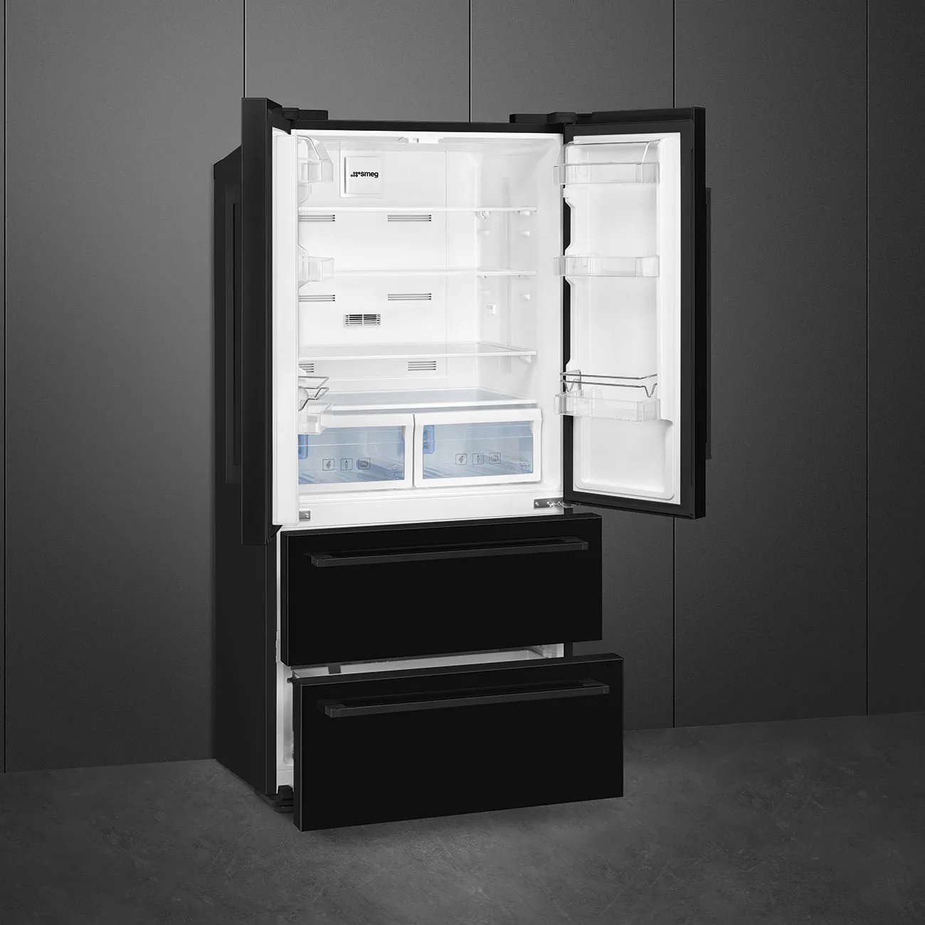 Smeg FQ55FNDE Solo Dondurucu Altta 2 Çekmece + 2 Kapılı Nofrost Buzdolabı 90 cm. Siyah - Görsel 5